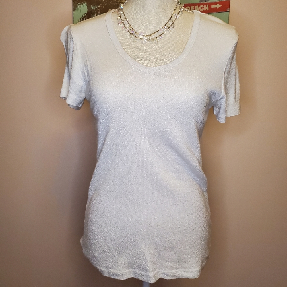 Michael Stars for Anthro EUC M/L stretchy fitted v-neck tee white